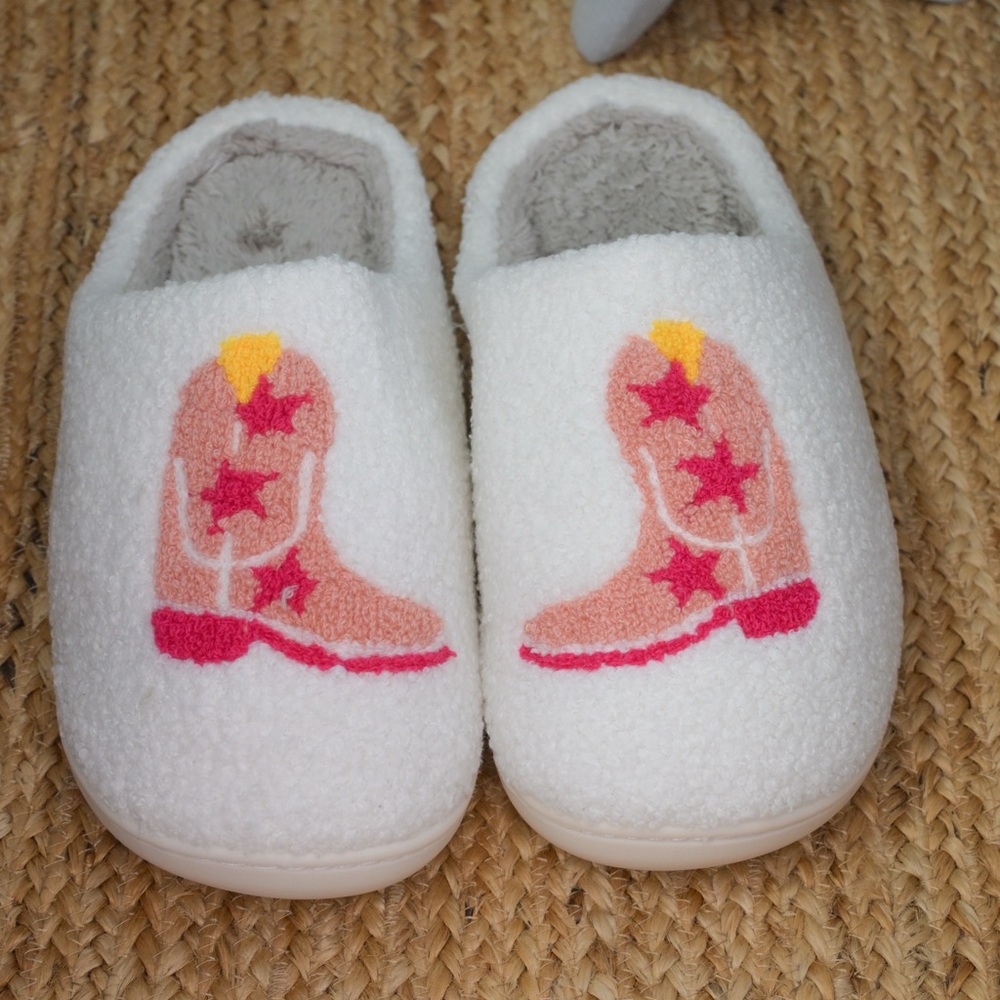 Cozy White Slippers with Western Design